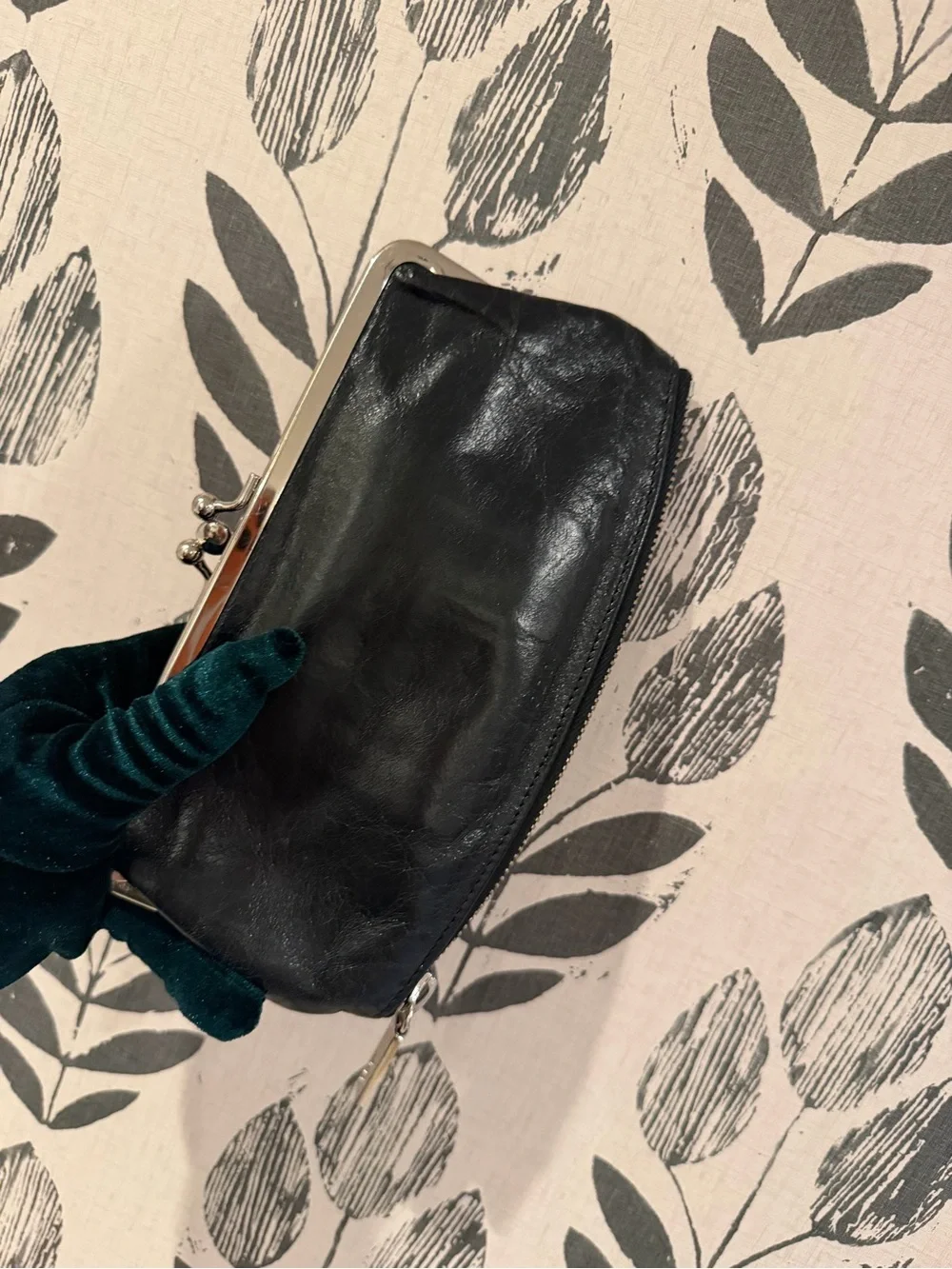 HOBO Millie Clutch Wallet - Black Crinkle Leather With Bottom Zipper